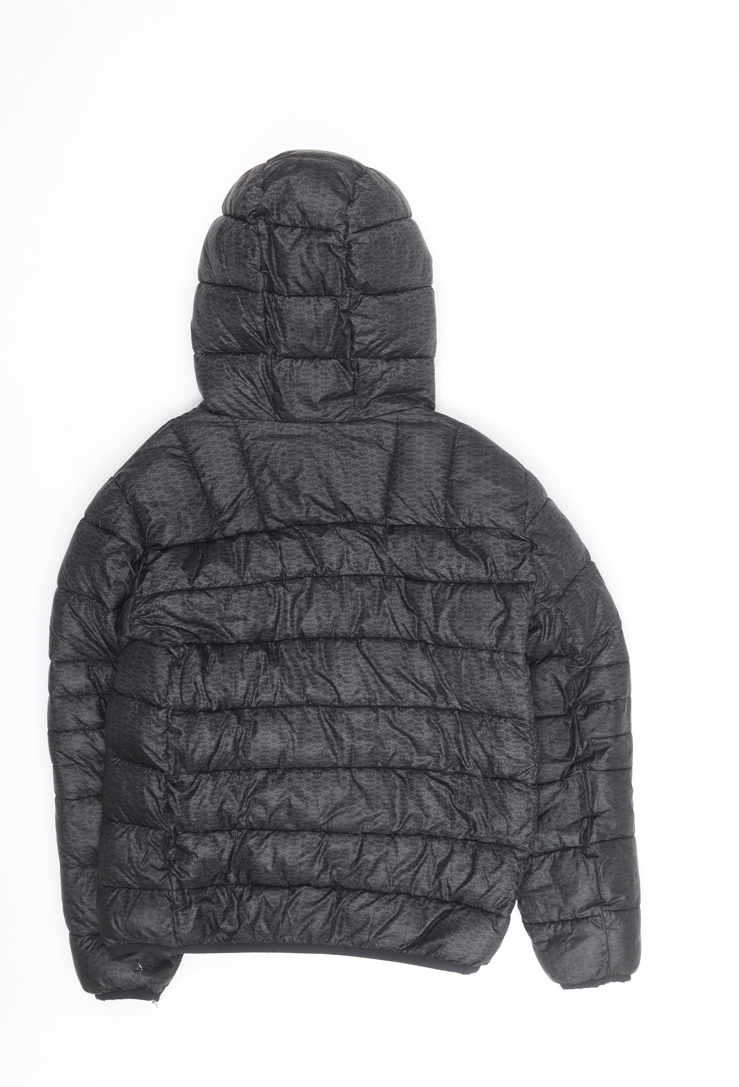 Nicce Men's Black Hooded Puffer Jacket Size L Regular Fit