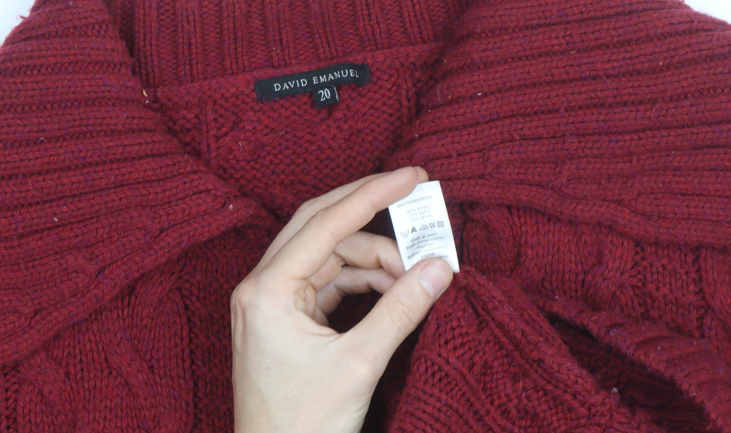 David Emanuel Women's Red Cable-Knit Cardigan Size 20 Acrylic Wool Blend