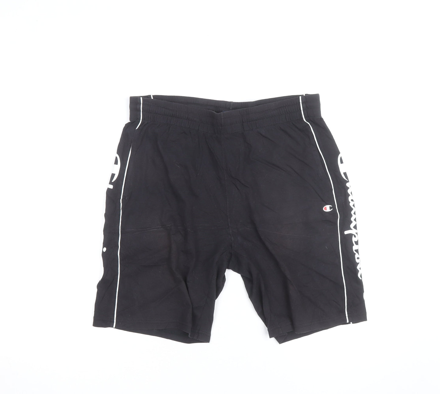 Champion Men's Black Large Sweat Shorts with Logo Trim
