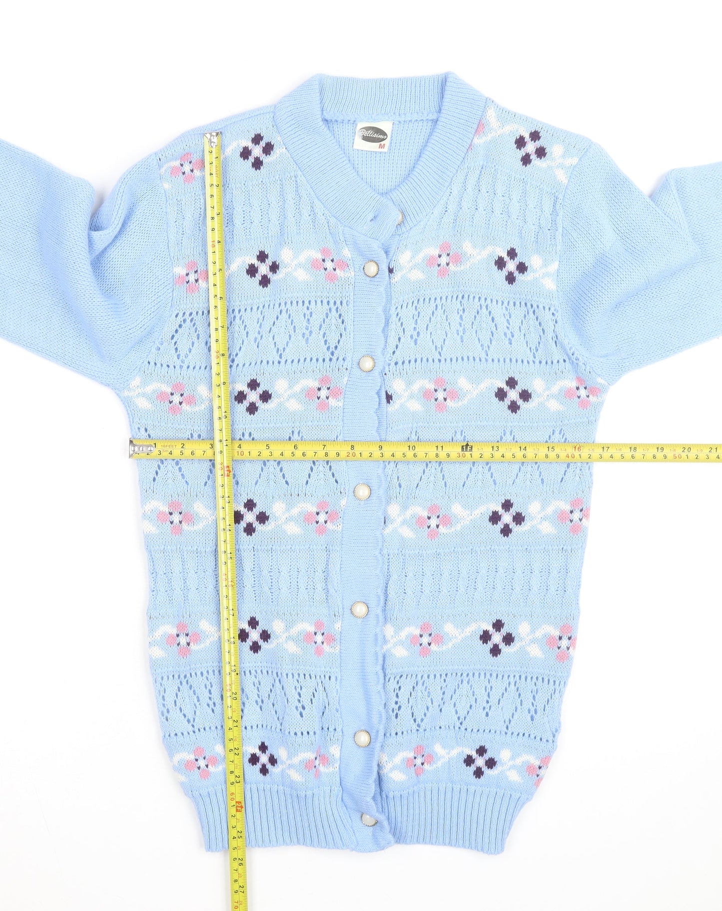 Bellissimo Women's Blue Floral Knit Cardigan M