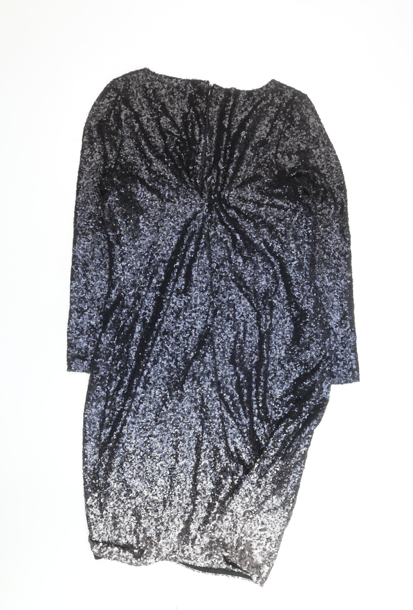 Monsoon Women’s Black Sequin Bodycon Dress Size 18 Long Sleeve V-Neck