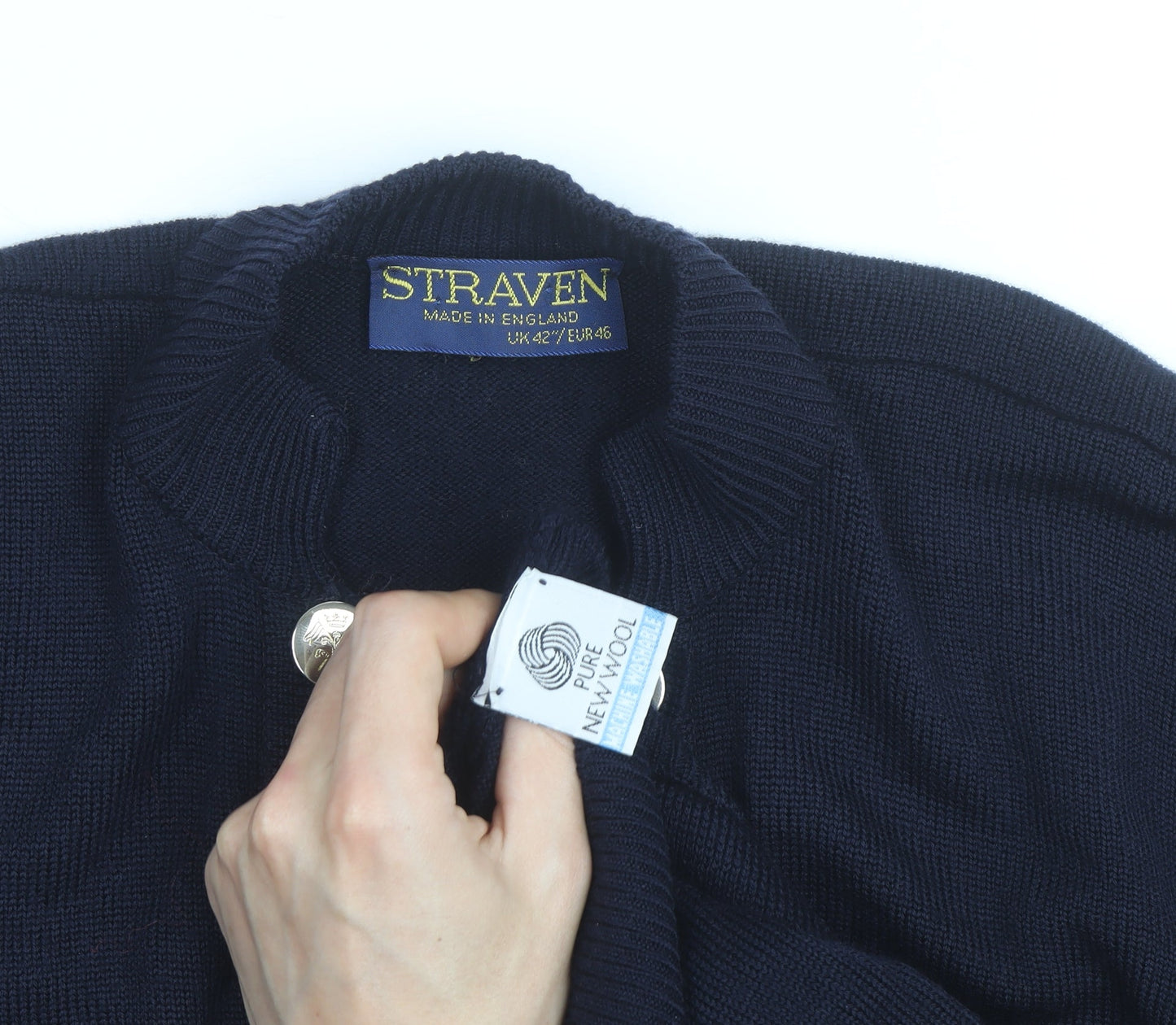 Straven Men's Blue Wool Cardigan L Classic Heavyweight Knit