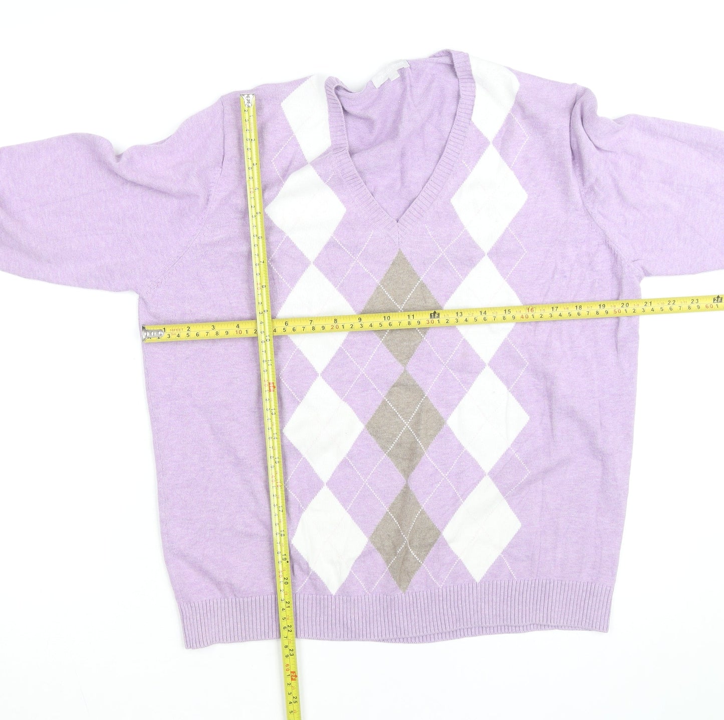 Marco Pecci Men’s Purple Argyle V-Neck Cotton Jumper M
