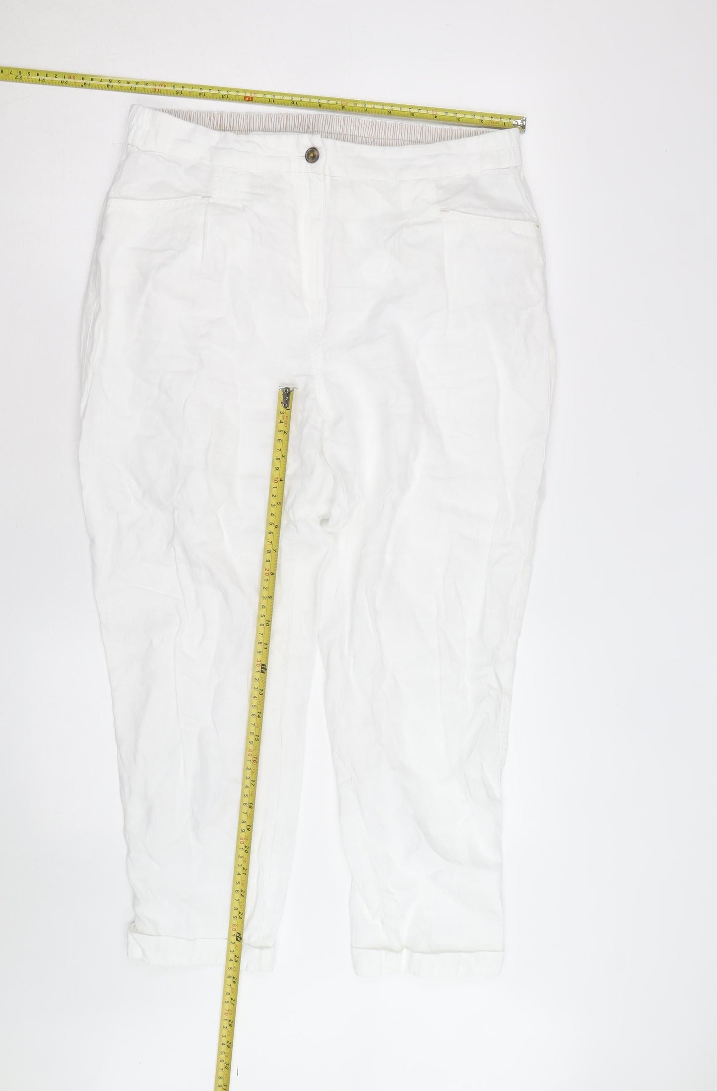 White Stuff Womens White Linen Cropped Trousers Size 14