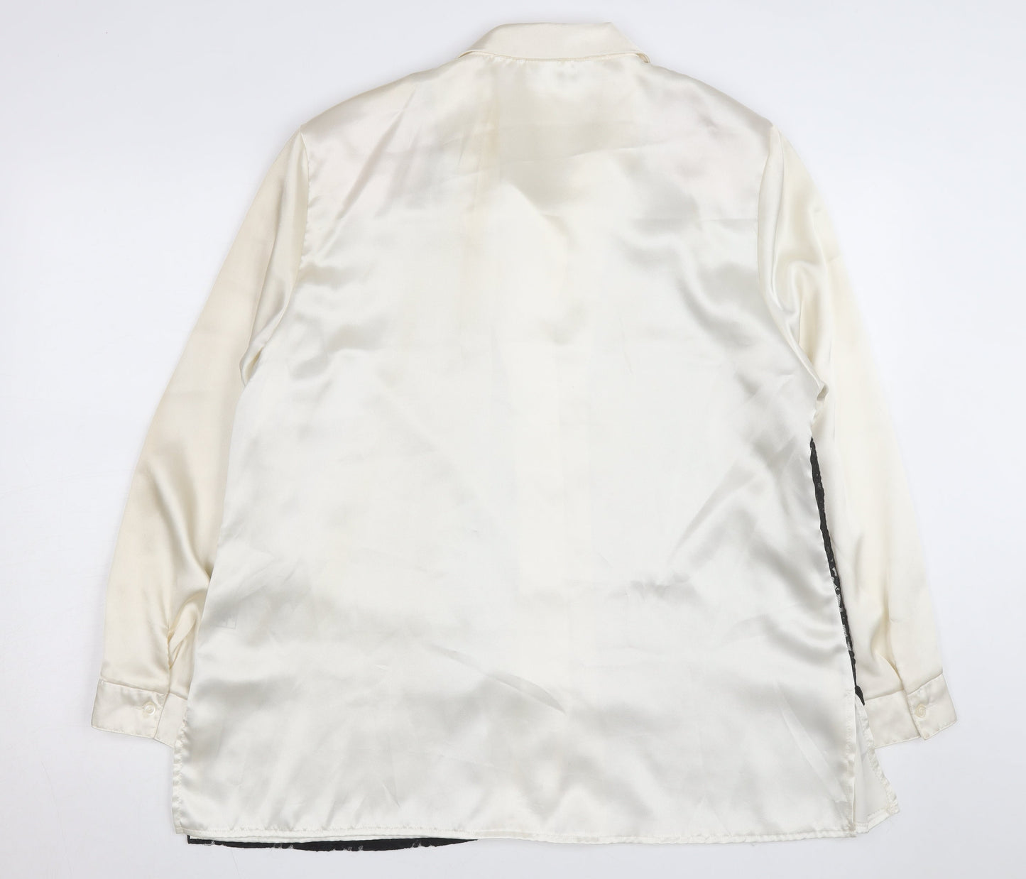 Design Essentials Women's Ivory Satin Blouse with Black Lace Overlay Size 20