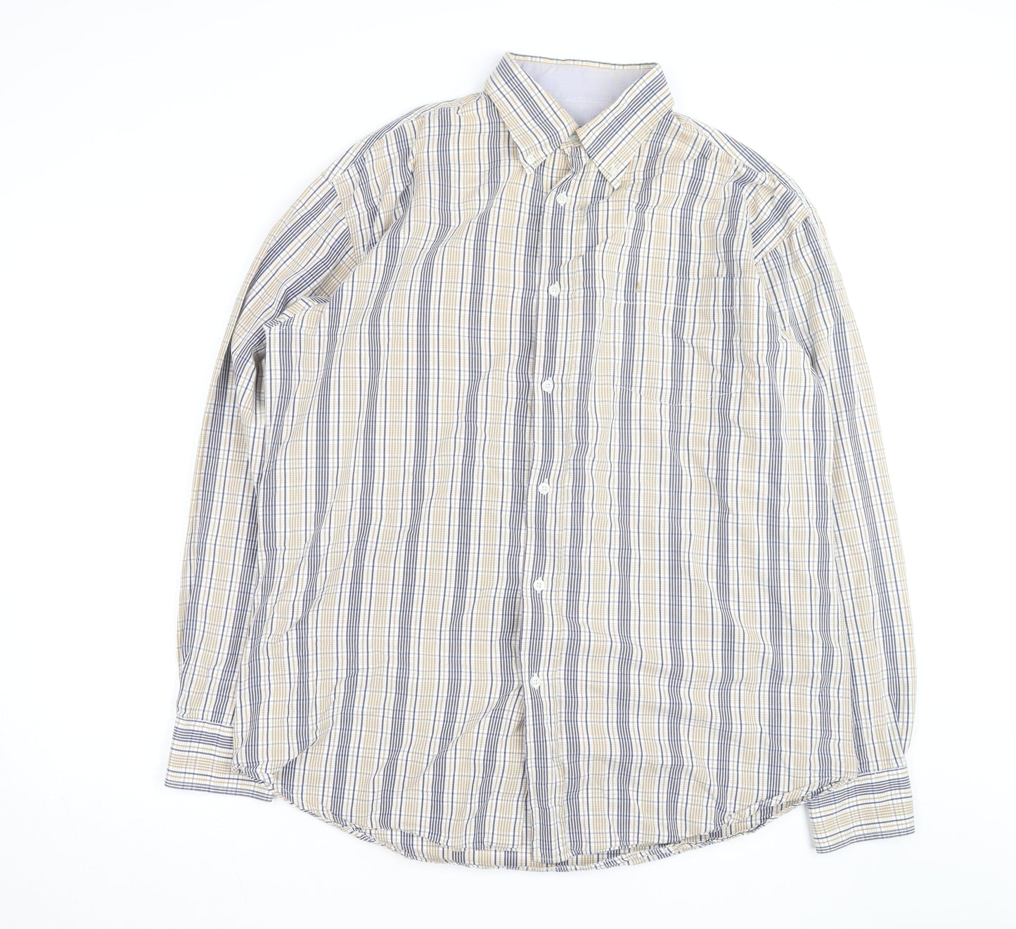 Dubarry Men's Beige Blue Check Button-Up Shirt XL Cotton Casual