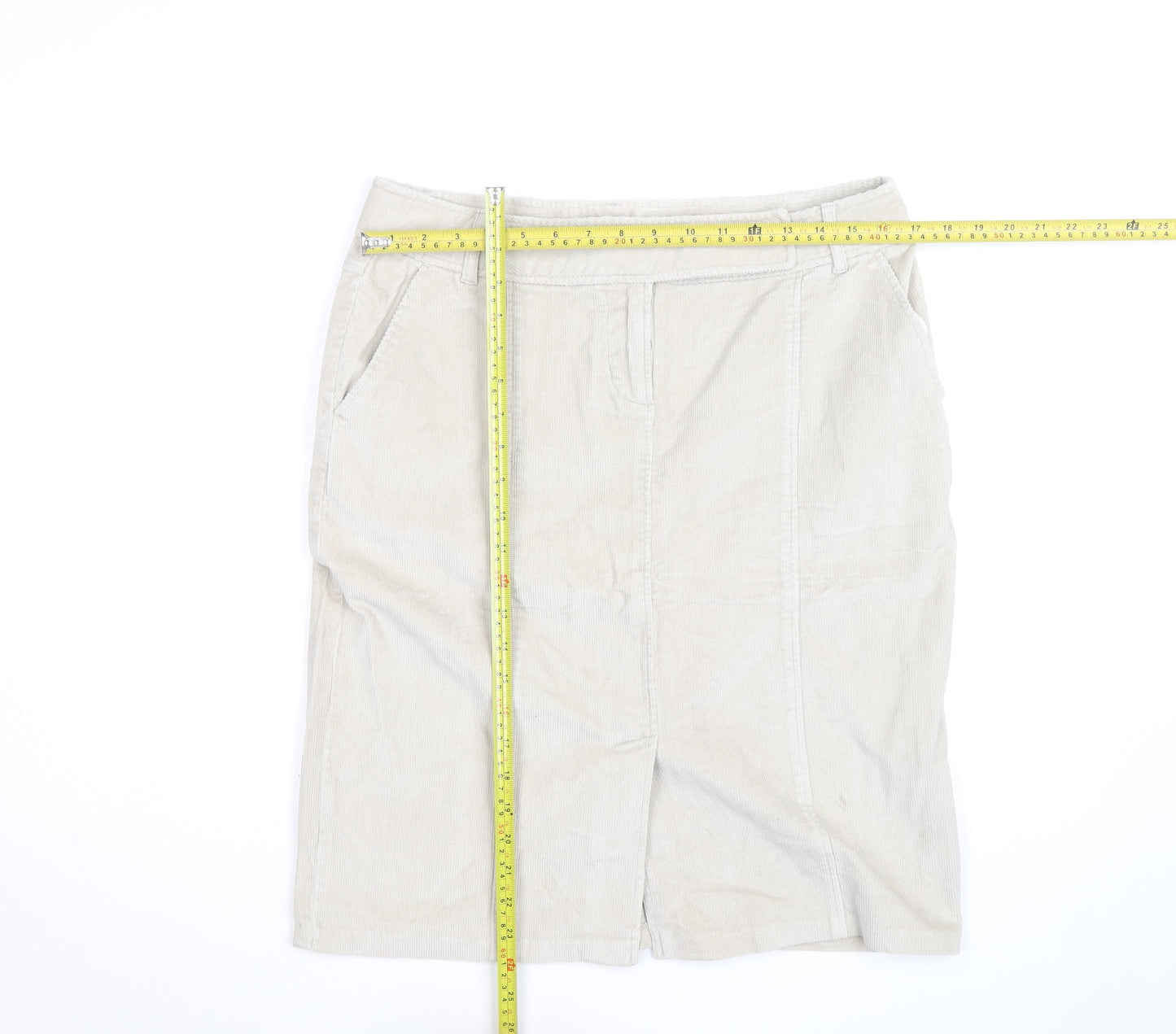 Evie Women Beige Corduroy Knee Length Straight Skirt Size 14