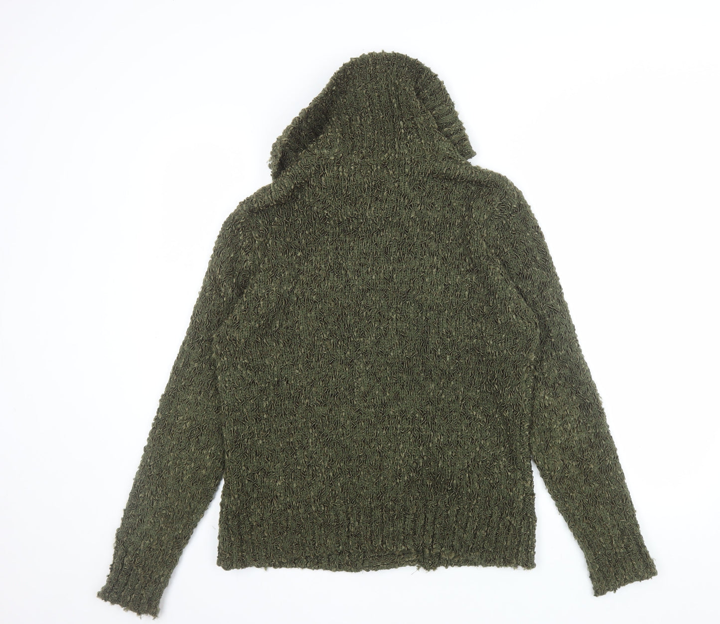 Alexara Womens Green Chunky Knit Cowl Neck Button Cardigan L