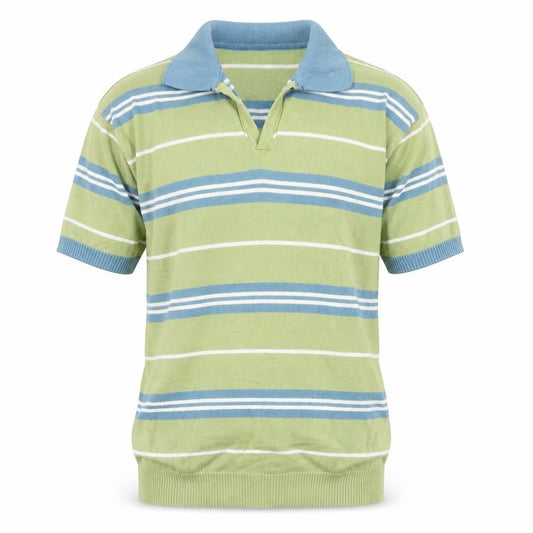 JM Sport Men's Green Striped Cotton Classic Polo Shirt M