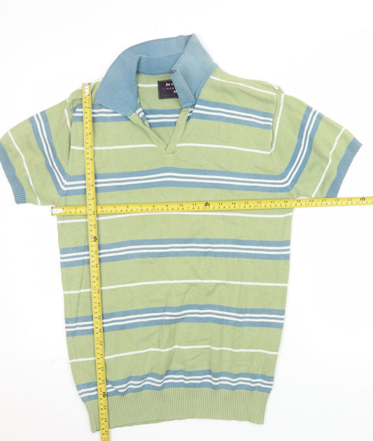 JM Sport Men's Green Striped Cotton Classic Polo Shirt M