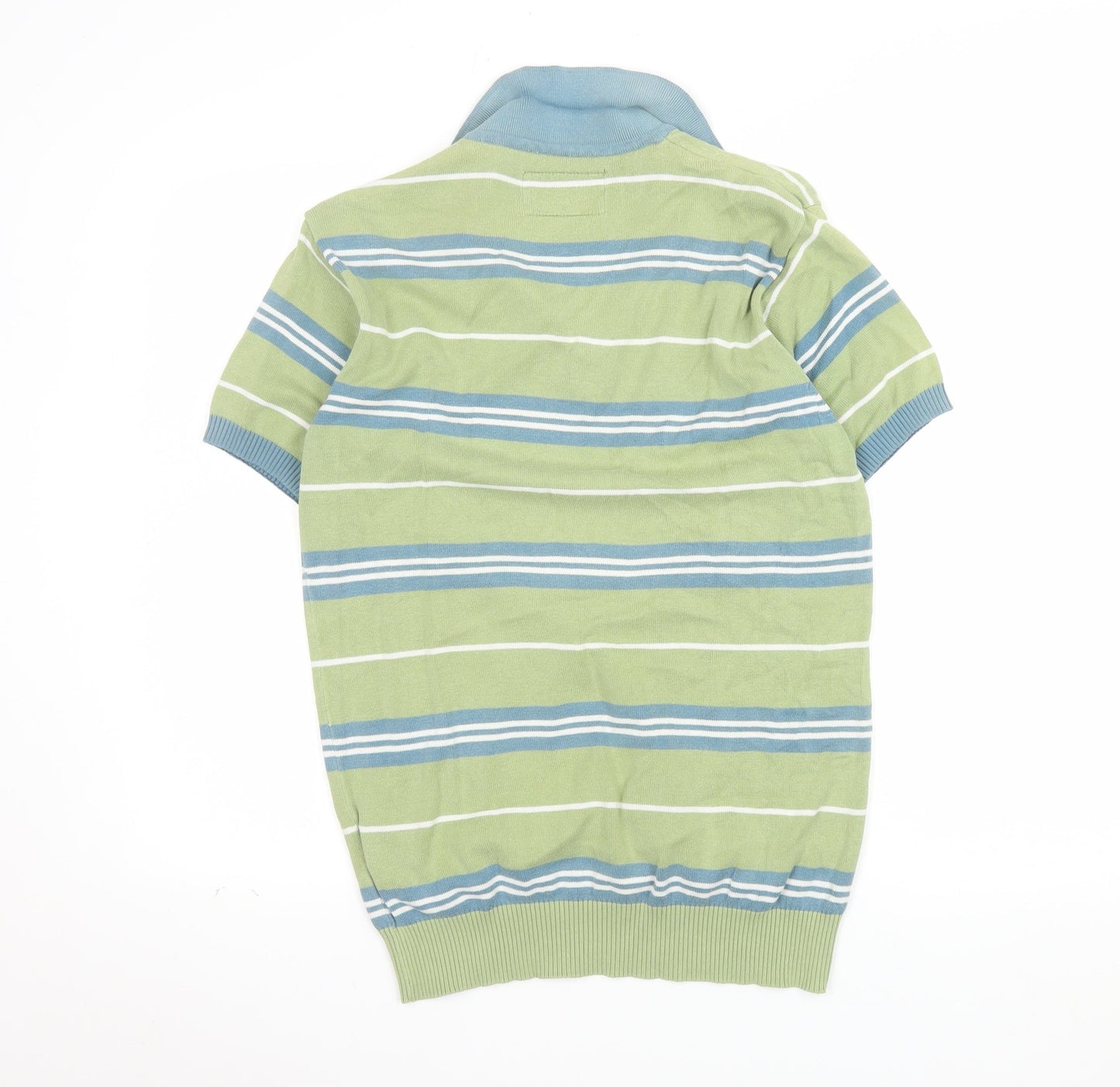 JM Sport Men's Green Striped Cotton Classic Polo Shirt M