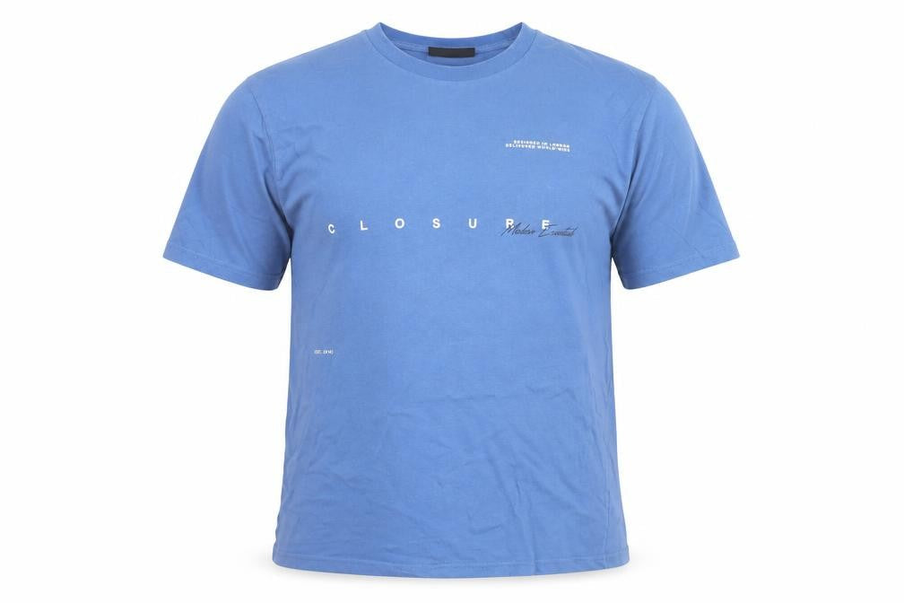 Closure London Men's Blue Graphic Crew Neck Cotton T-Shirt Size L