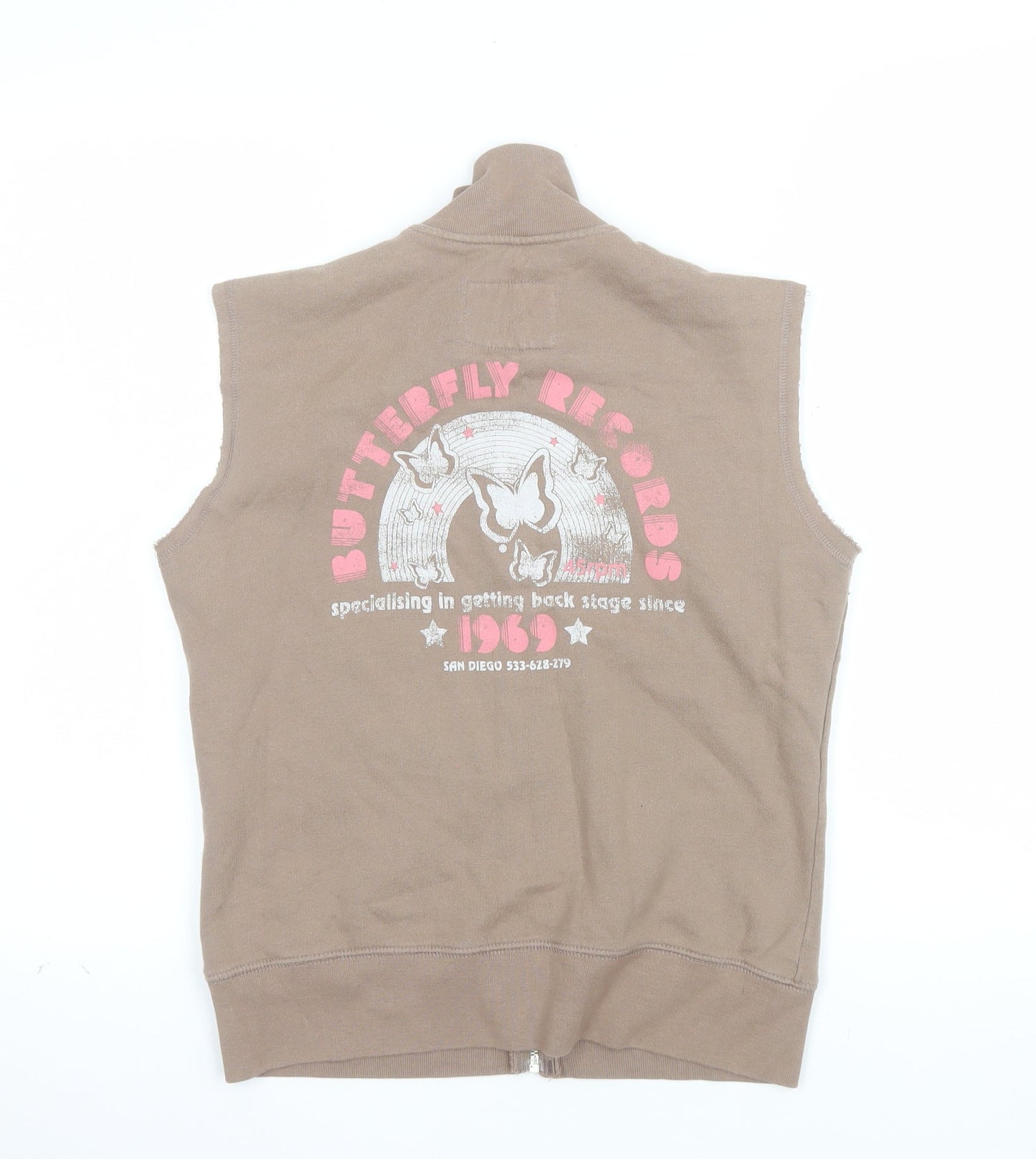 Vintage Process Womens Beige Full Zip Vest Hoodie M/L 100% Cotton