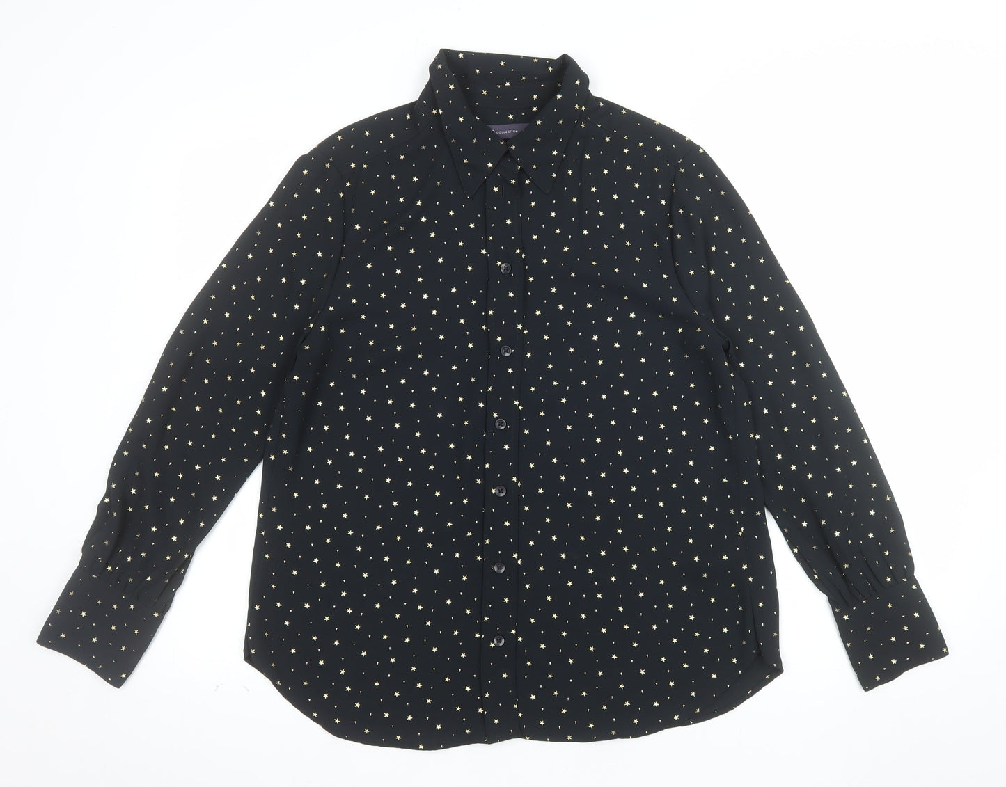 Marks and Spencer Women Black Star Print Long Sleeve Button-Up Shirt Size 12