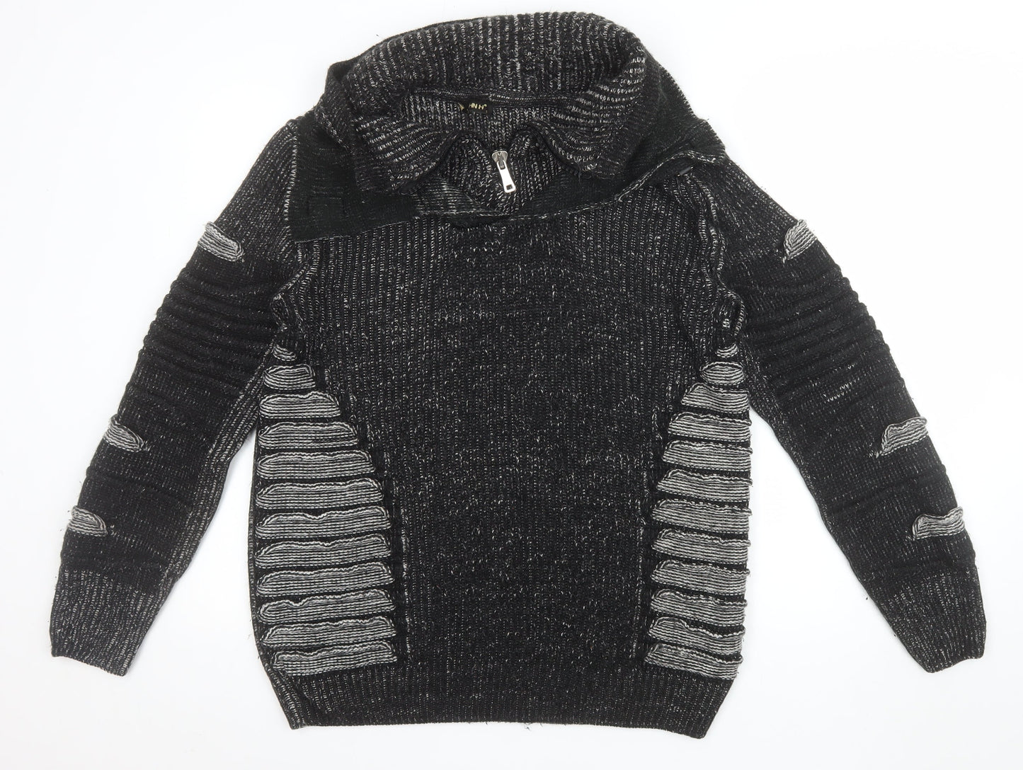 John H Men’s Black Chunky Knit 1/4 Zip Jumper Size S
