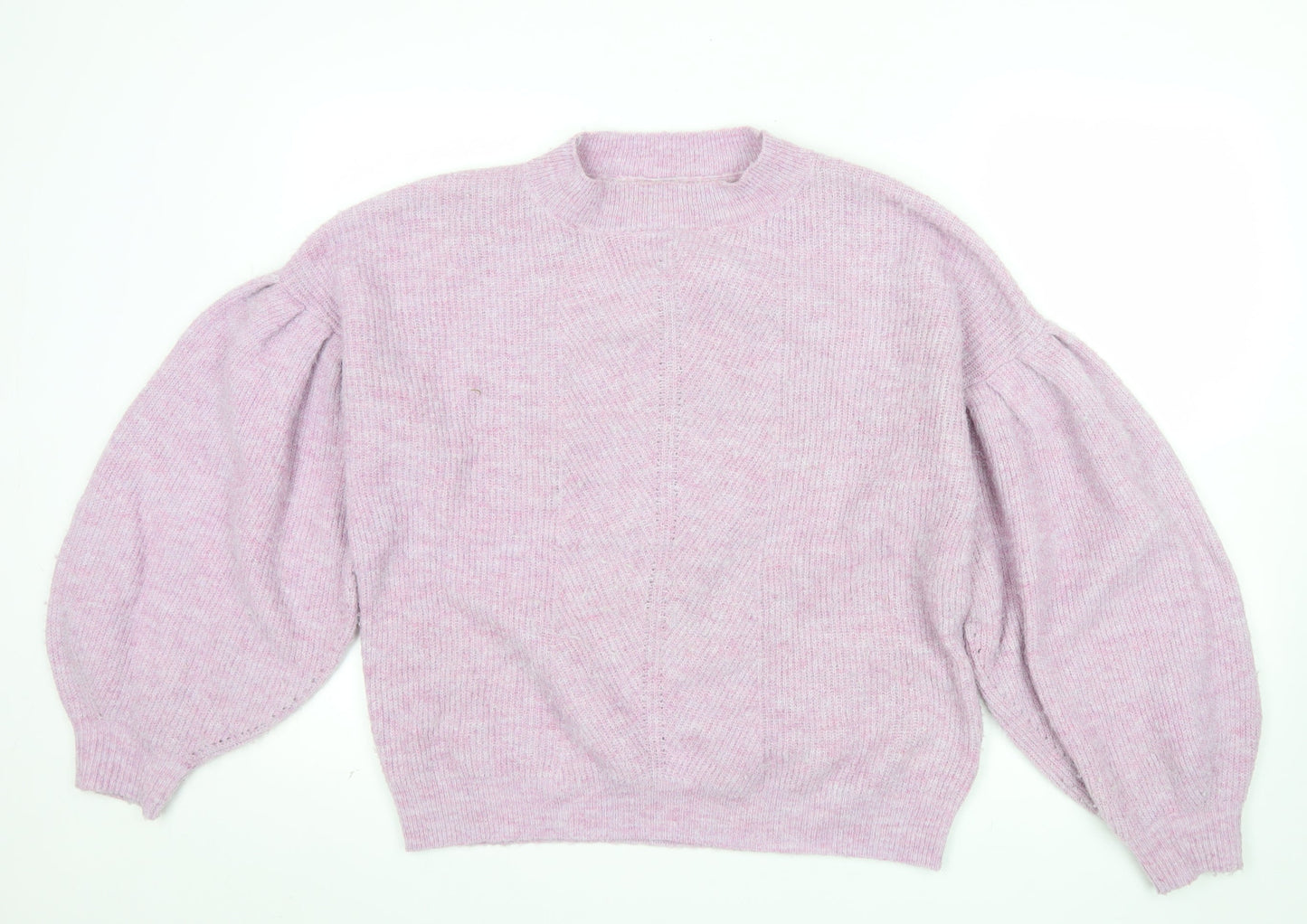 Oliver Bonas Women Pink Puff Sleeve Crew Neck Knit Jumper Size 10
