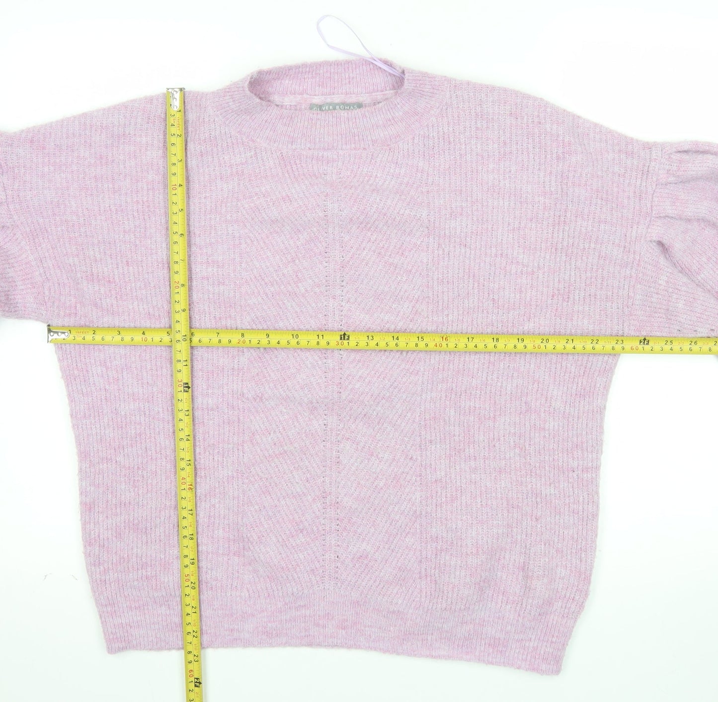 Oliver Bonas Women Pink Puff Sleeve Crew Neck Knit Jumper Size 10