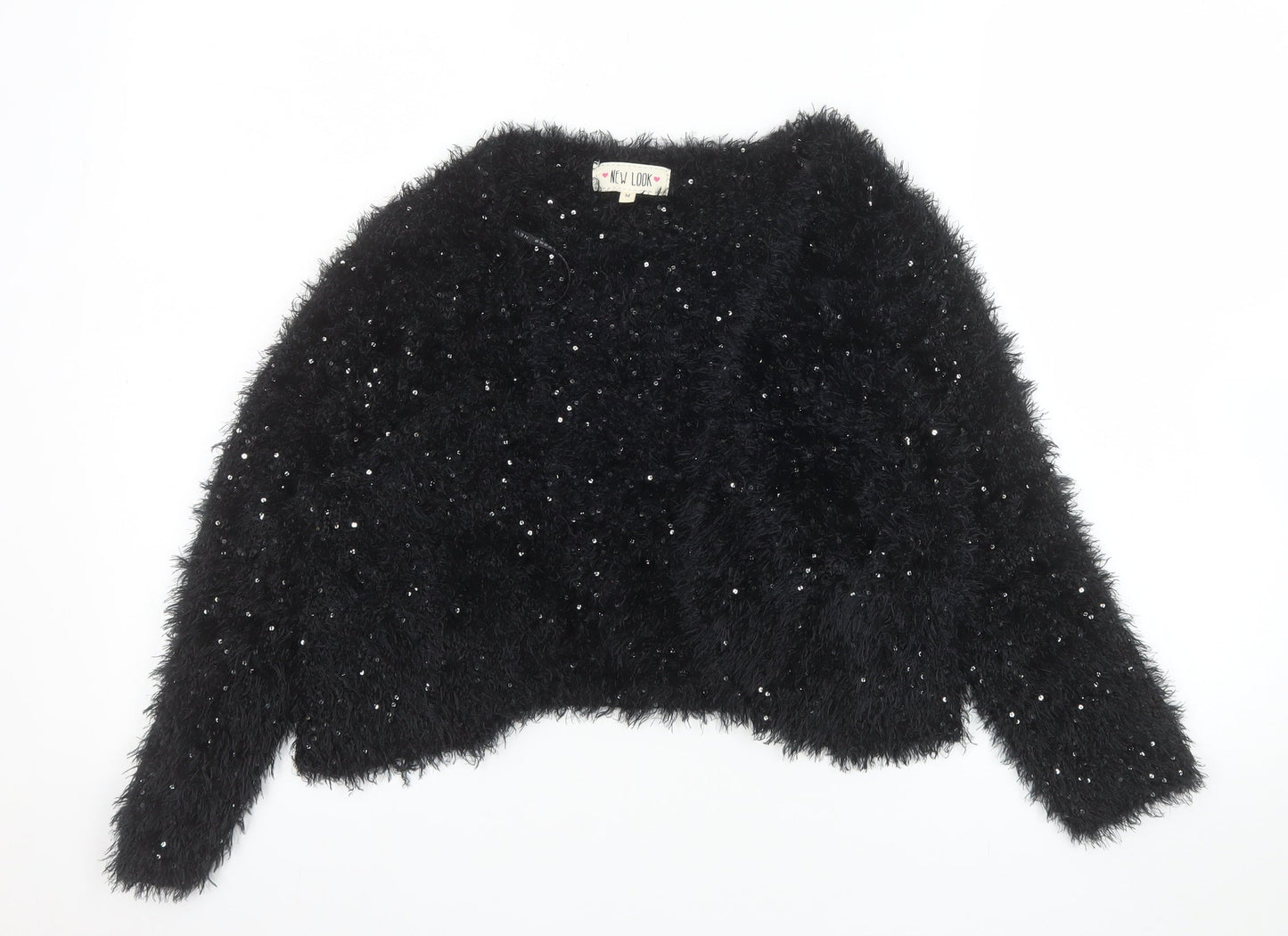 New Look Women’s Black Sequin Fluffy Jumper Size M