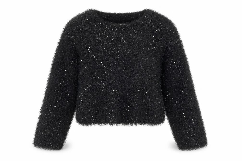 New Look Women’s Black Sequin Fluffy Jumper Size M