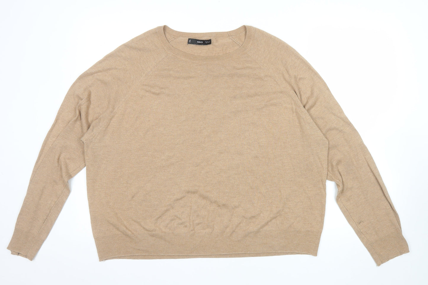 MNG Women Beige Cashmere Blend Crew Neck Long Sleeve Jumper Size XL