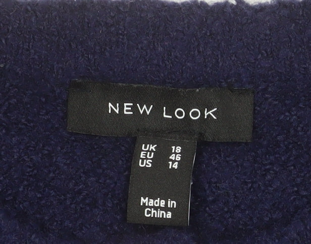 New Look Women's Blue Crew Neck Button Knit Cardigan Size 18
