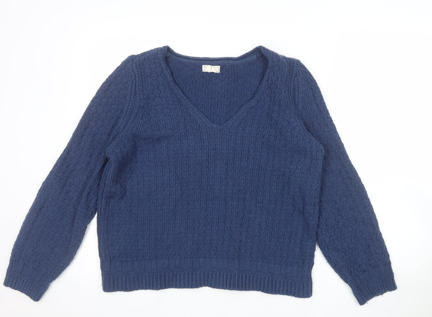 Fat Face Women's Blue V-Neck Long Sleeve Knit Jumper Size 12