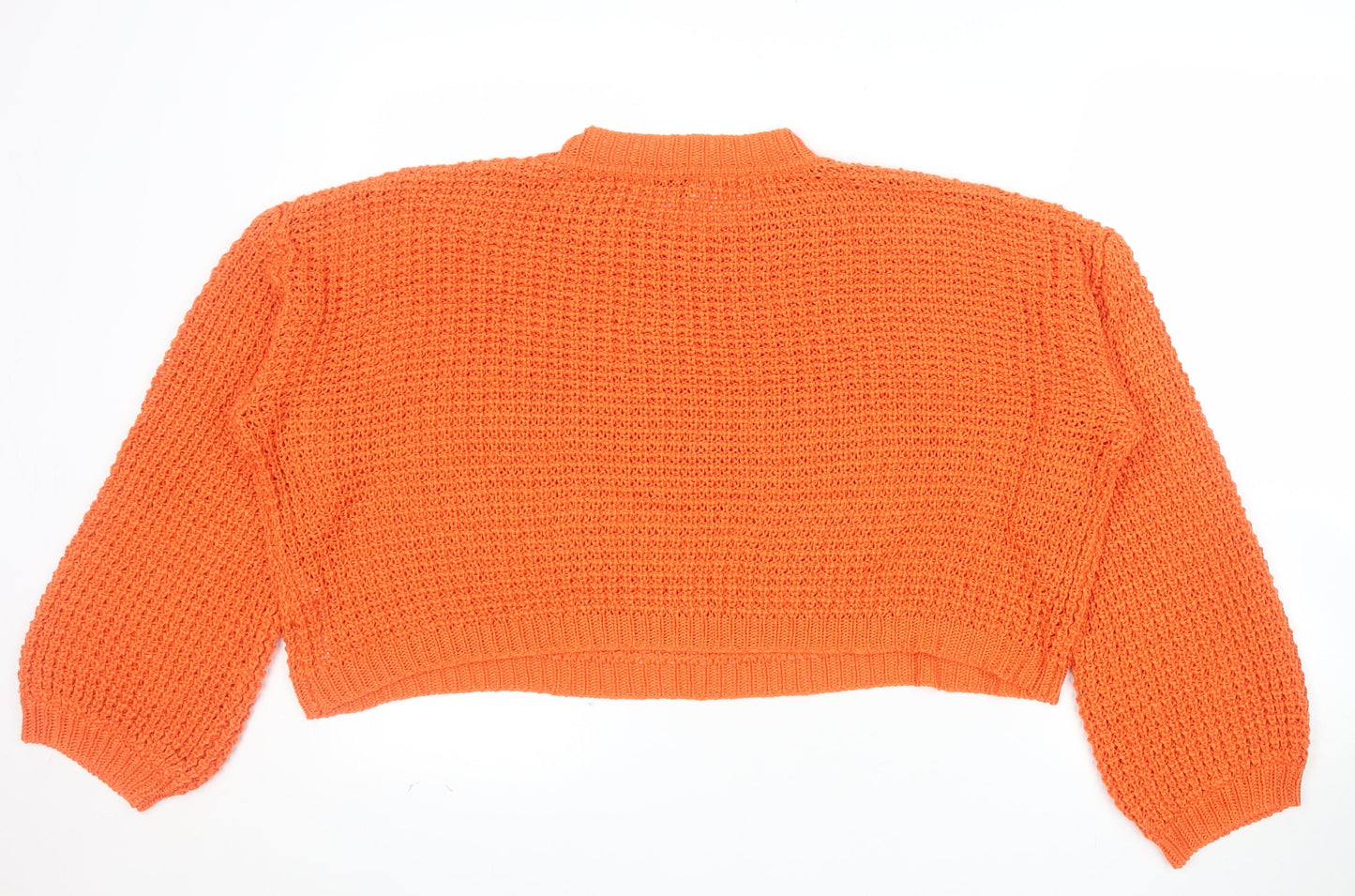 Oasis Women Orange Chunky-Knit Cotton Jumper Size L Crew Neck