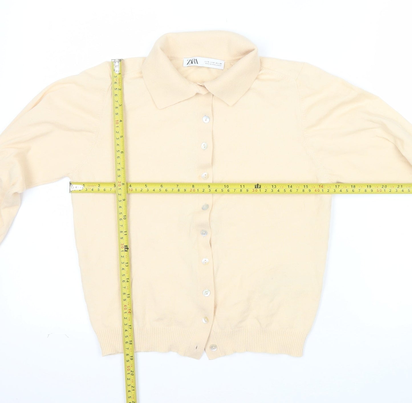 Zara Women Beige Collared Button Cardigan Wool Blend S