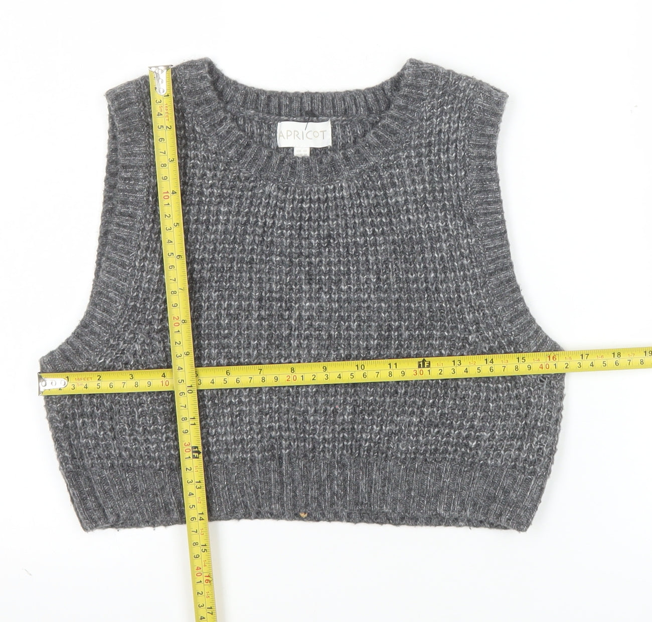 Apricot Womens Grey Chunky-Knit Sleeveless Vest Jumper UK 12