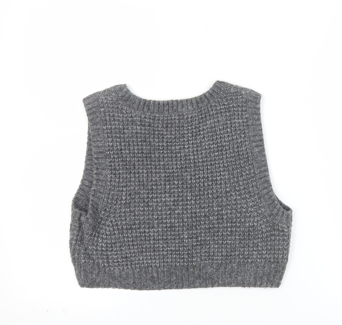 Apricot Womens Grey Chunky-Knit Sleeveless Vest Jumper UK 12