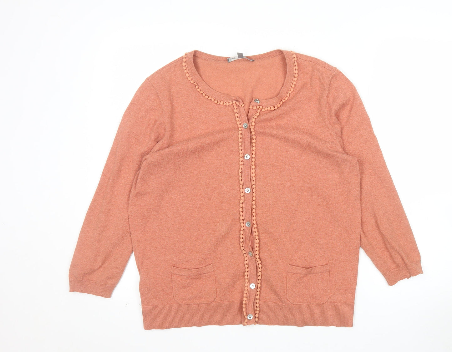 Laura Ashley Women's Orange Cotton Knit Cardigan Size 14