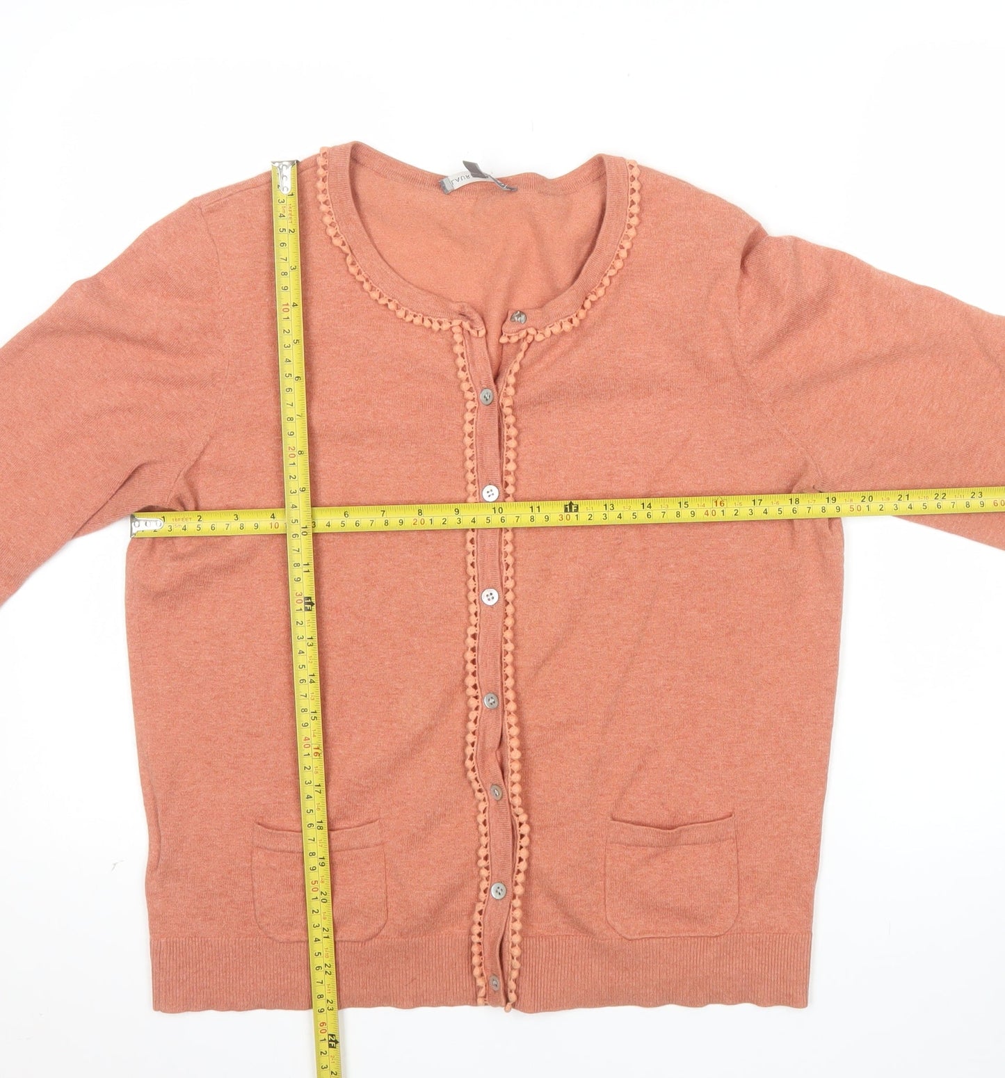 Laura Ashley Women's Orange Cotton Knit Cardigan Size 14