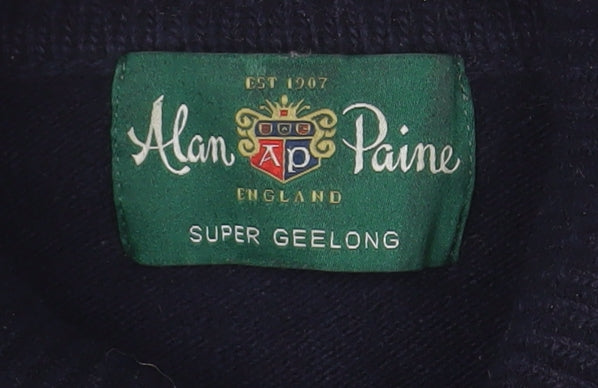 Alan Paine Men's Blue Roll Neck Lambswool Jumper Size L