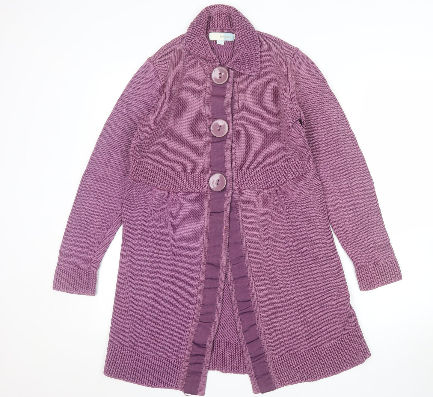 Boden Women Purple Collared Long Cardigan Knit Size 14 Cotton
