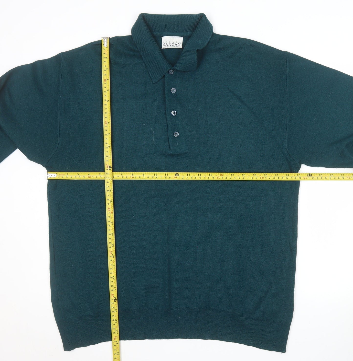 Pierre Sangan Men's Green Wool Blend Collared Henley Jumper L