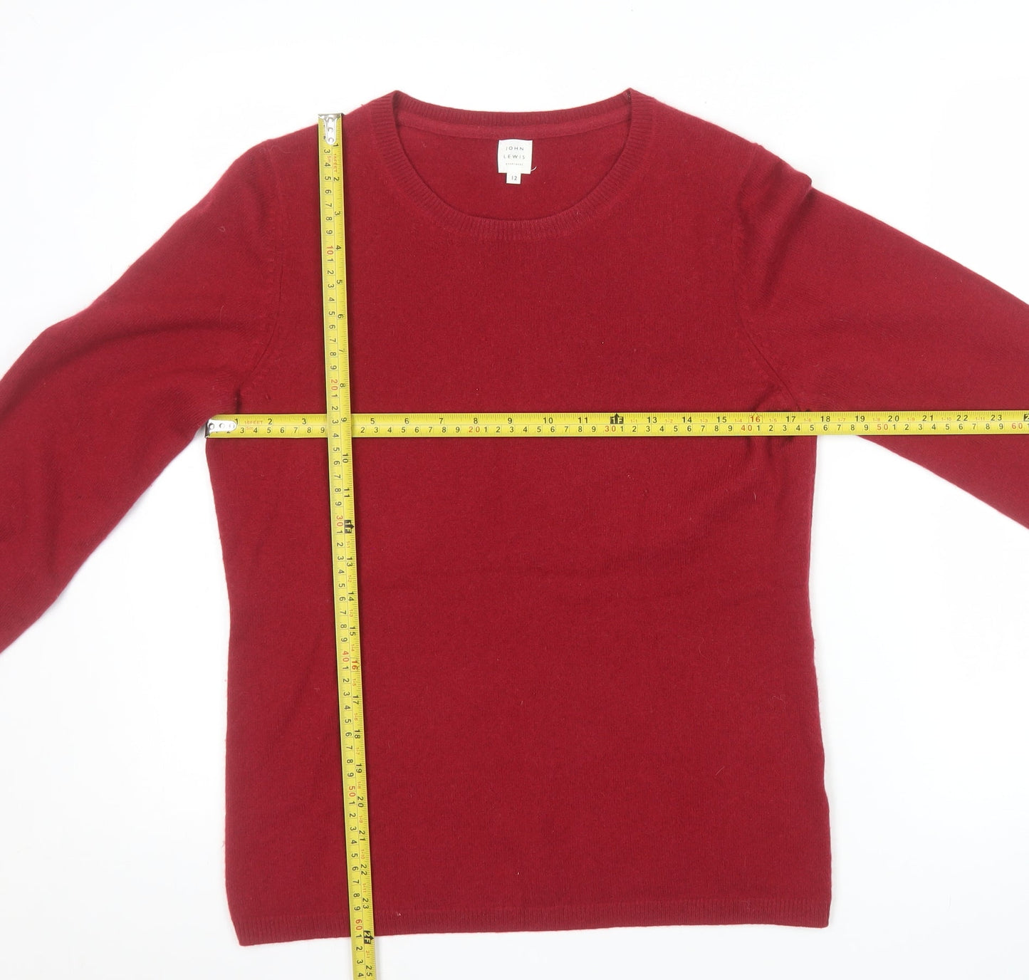 John Lewis Womens Red 100% Cashmere Crew Neck Jumper Size 12