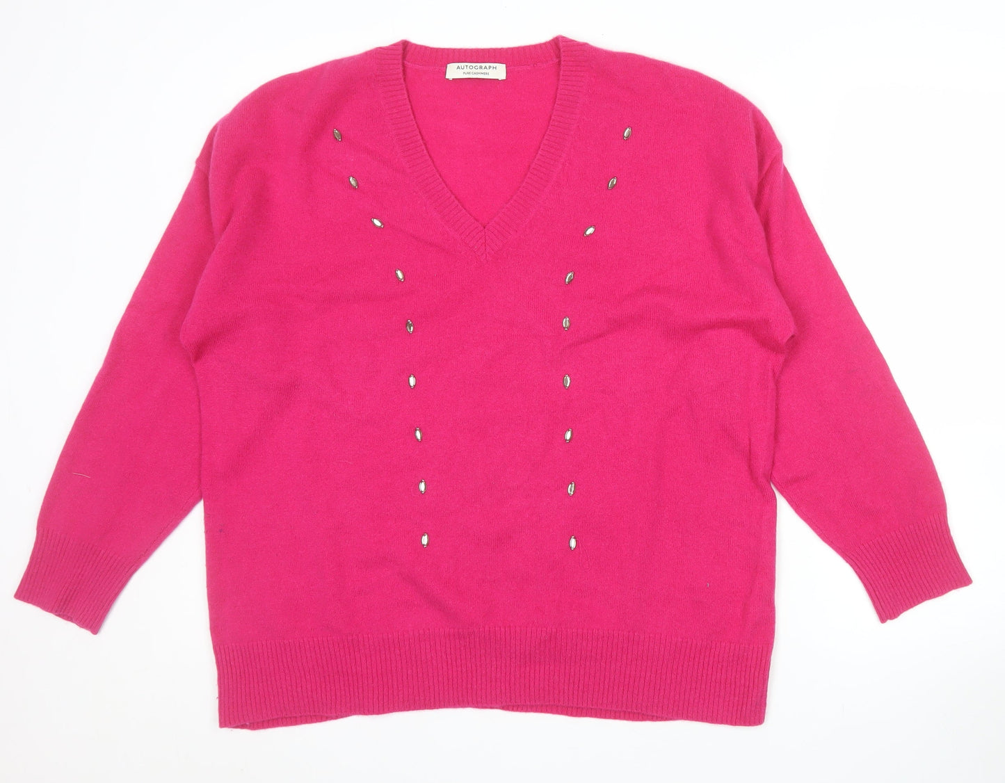 Marks and Spencer Autograph Women’s Pink Large V-Neck Beaded Cashmere Jumper