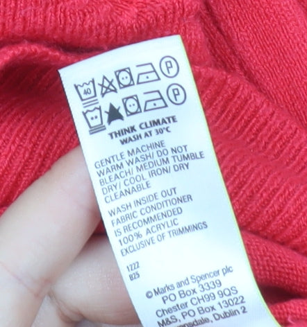 Marks and Spencer Womens Red Size 12 Acrylic Crew Neck Jumper