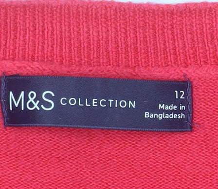 Marks and Spencer Womens Red Size 12 Acrylic Crew Neck Jumper