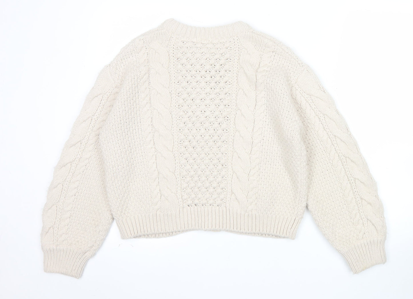 GU Womens Beige Cable Knit Button Cardigan M Chunky Knit Jumper