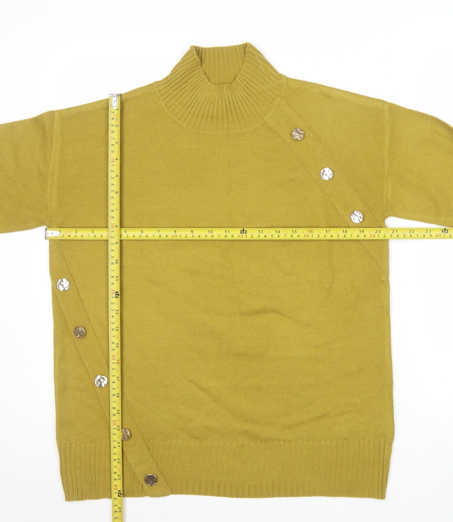 Next Women’s Yellow Roll Neck Button Detail Acrylic Jumper Size S