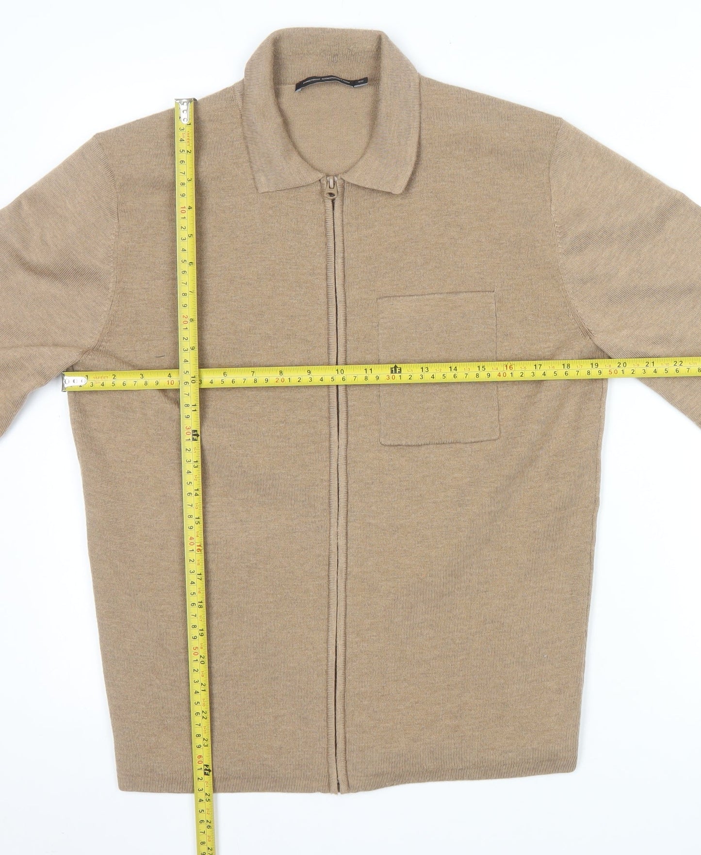 French Connection Men's Beige XS Full Zip Collared Jumper