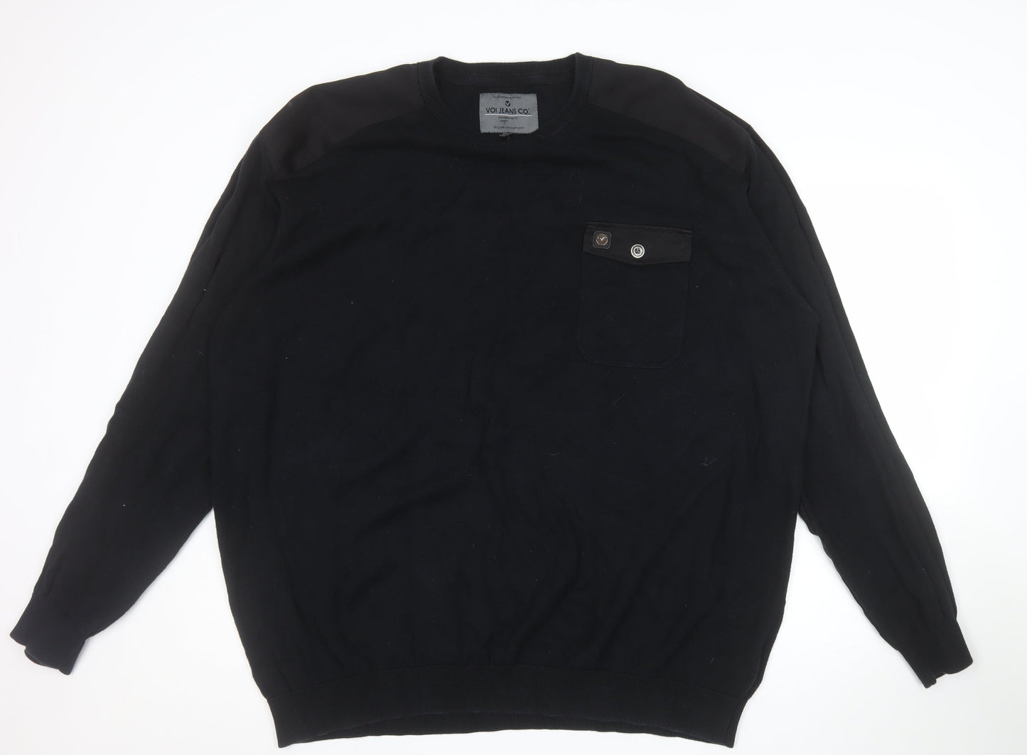 Voi Jeans Co Men's Black 3XL Cotton Crew Neck Pullover Jumper