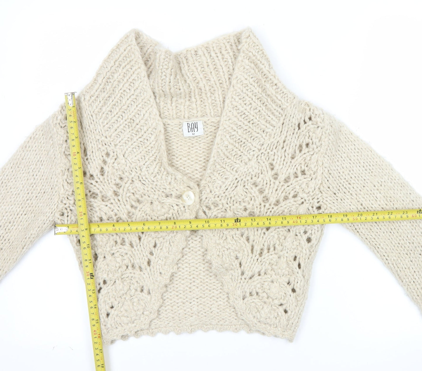Bay Women’s Beige Chunky Knit Cropped Cardigan Size 12