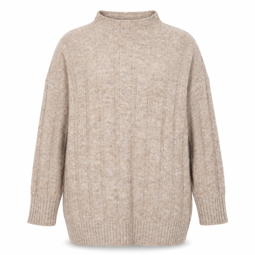 Topshop Women Beige Mock Neck Chunky Knit Pullover Jumper L