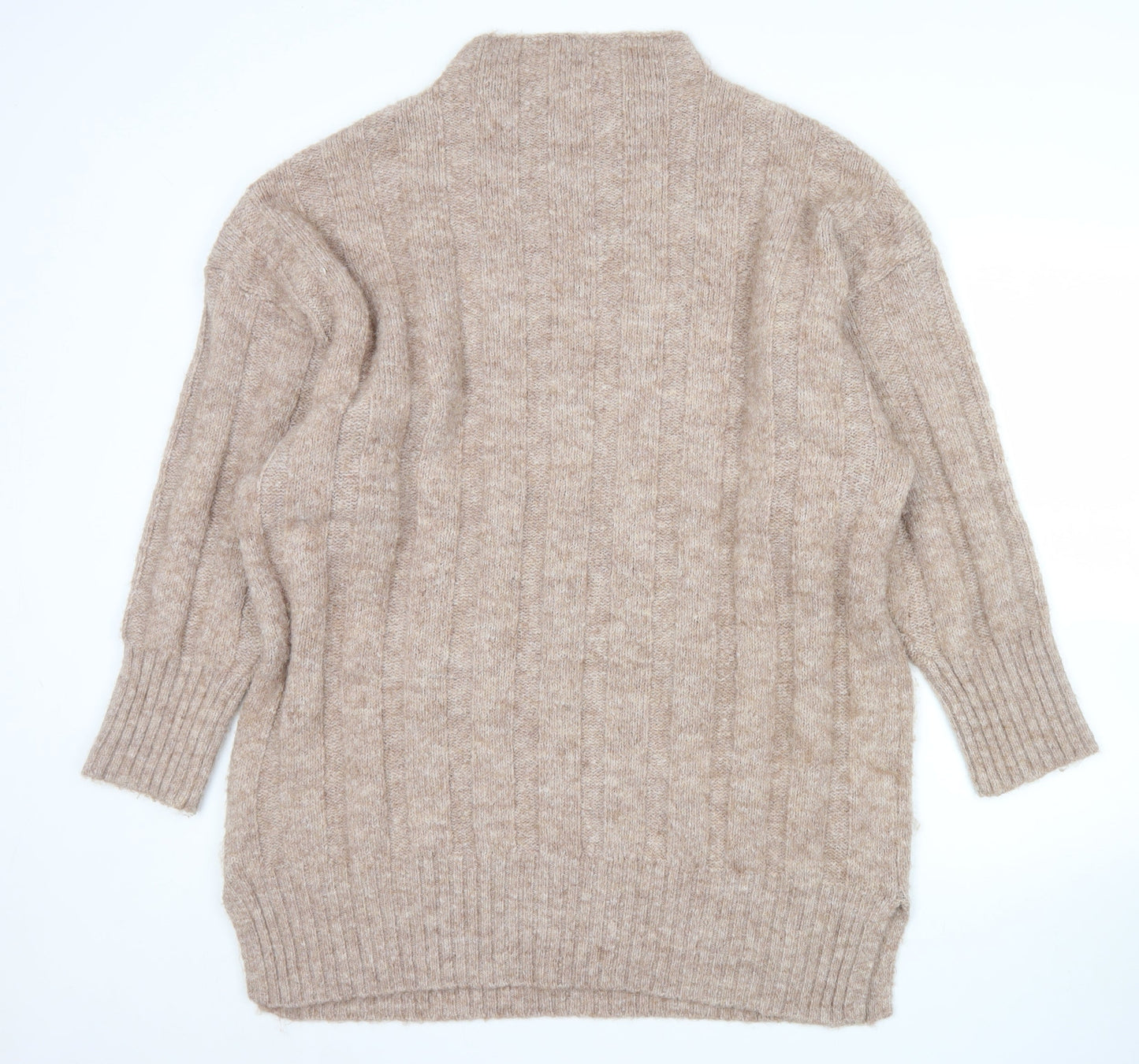 Topshop Women Beige Mock Neck Chunky Knit Pullover Jumper L