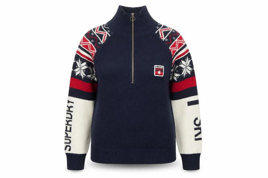 Superdry Women's Multicoloured Fair Isle Half Zip Ski Jumper Size 16