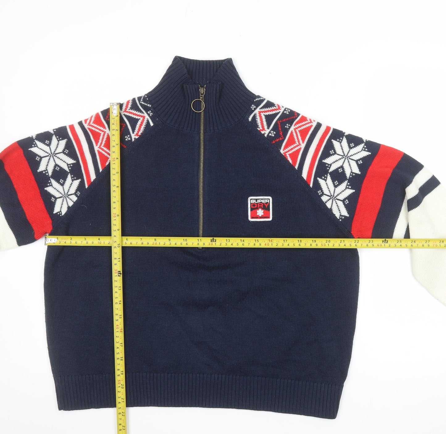 Superdry Women's Multicoloured Fair Isle Half Zip Ski Jumper Size 16