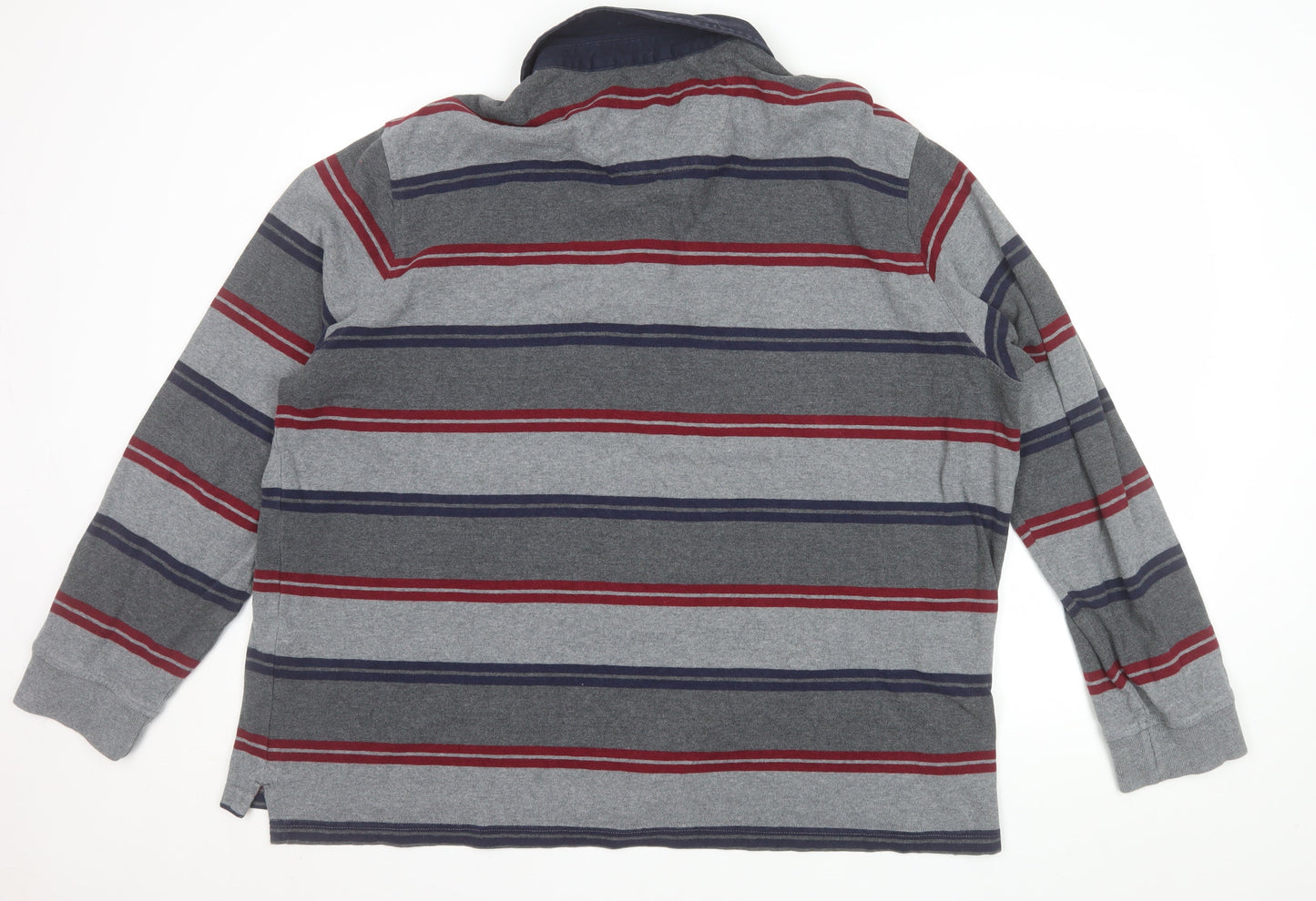 Marks and Spencer Blue Harbour Men's Grey Striped Long Sleeve Polo Shirt XXL Regular Fit Cotton