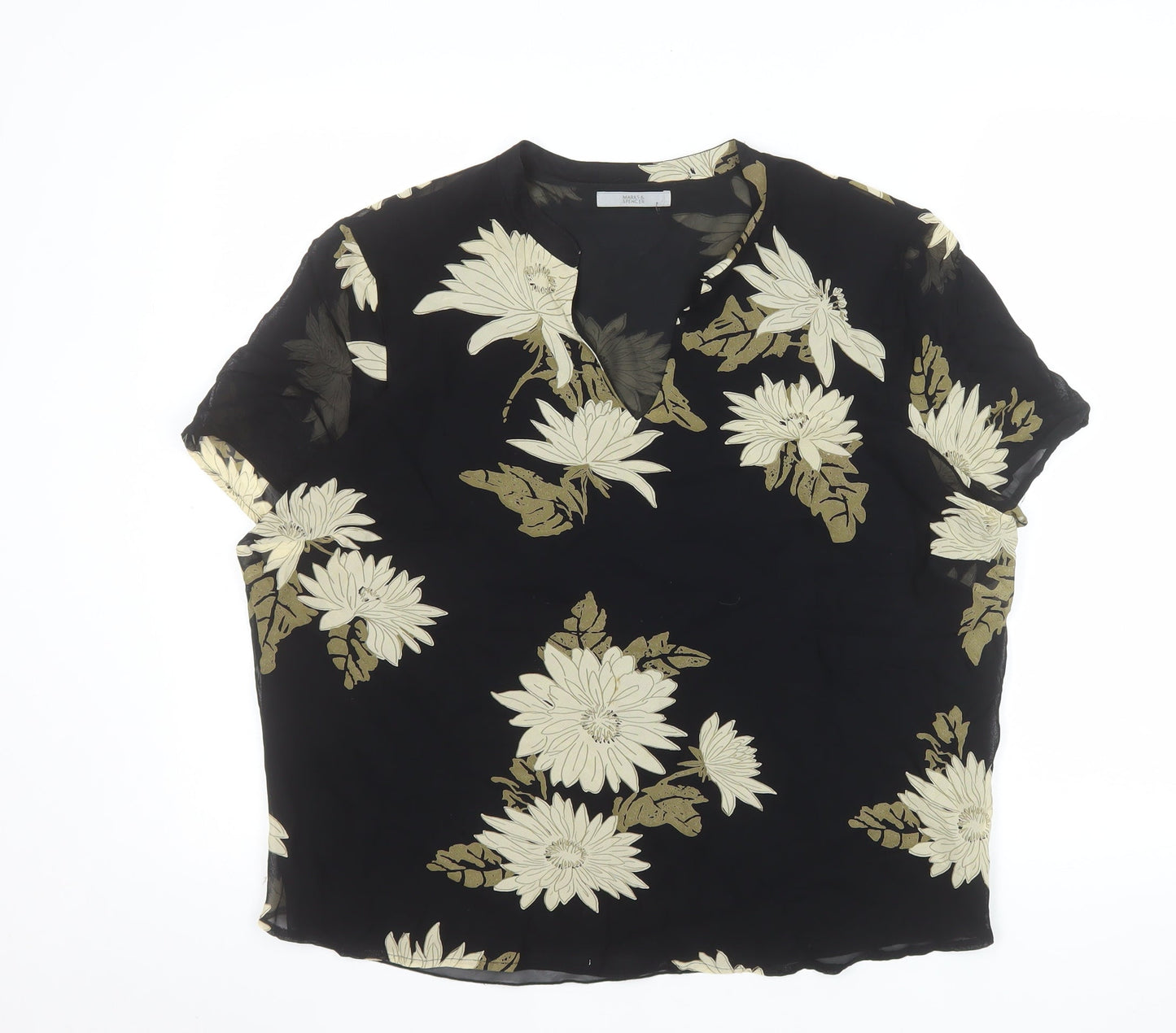 Marks and Spencer Women's Black Floral Viscose Tunic Blouse UK 20